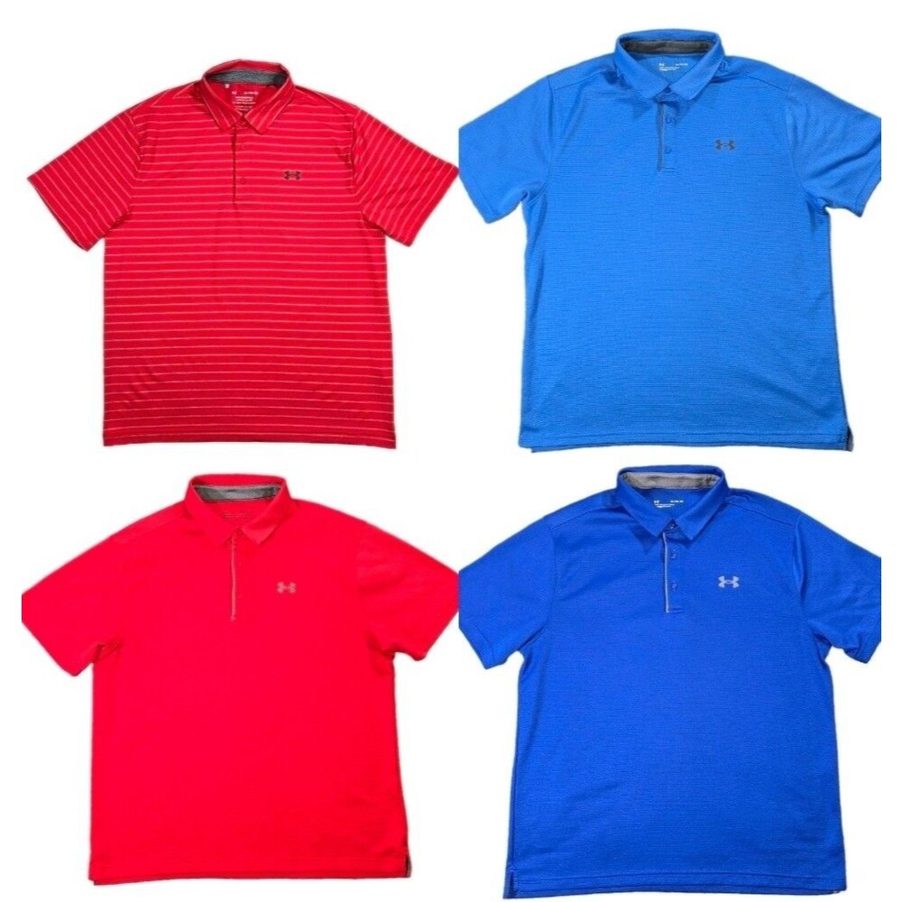 Lot of 4 Mens Under Armour Tech Polo Shirts XL Short Sleeve Performance